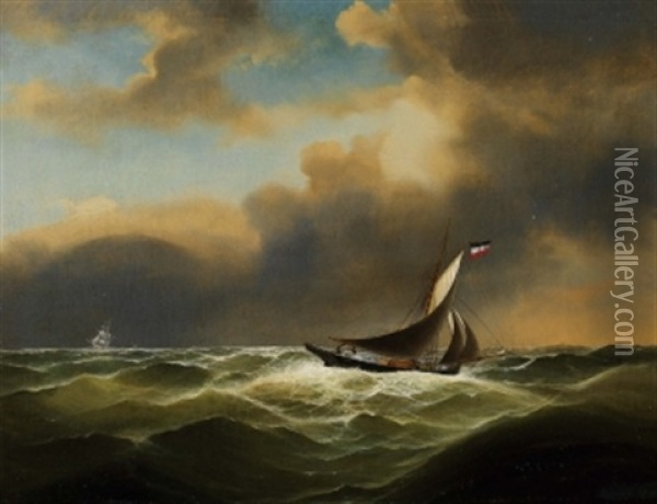 Kutter Elfe Der Reederei Woermann Auf Hoher See Oil Painting - Heinrich Andreas Sophus Petersen