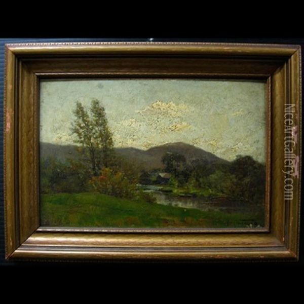 Landscape Study With Houses By River Oil Painting - Percy Franklin Woodcock