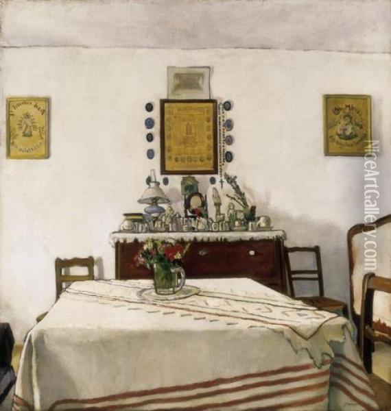 Living Room In A Peasant House In Szolnok Oil Painting - Pal Javor