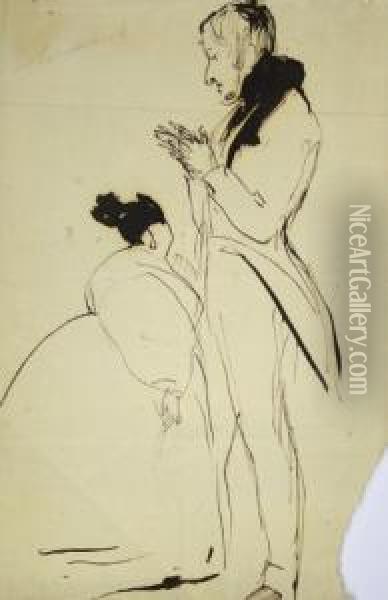 Humours Figure Sketches Oil Painting - George Cruickshank