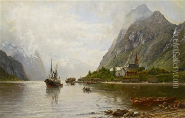 Krichdorf Am Fjord Oil Painting - Anders Monsen Askevold