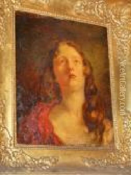 A Female Head 19thcentury Oil Painting - William Etty