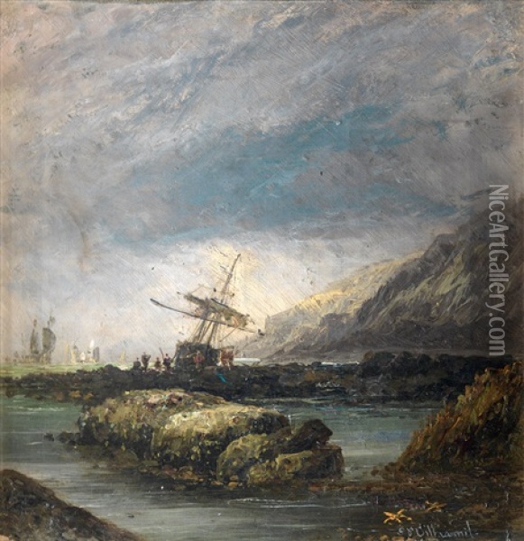 Navios En Paisaje Rocoso Oil Painting - Genaro Perez Villaamil