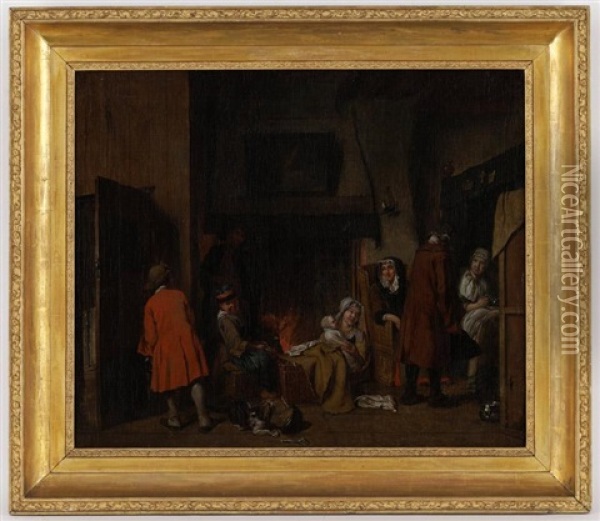 Scene D'interieur, Famille Au Coin Du Feu Oil Painting - Jan Josef Horemans the Elder