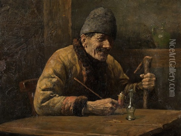Man With Pipe Oil Painting - Kalman (Koloman) Deri