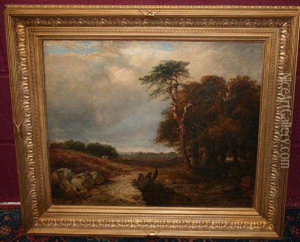 English Landscape With A Figure Riding A Horsebeyond Oil Painting - James Walsham Baldock