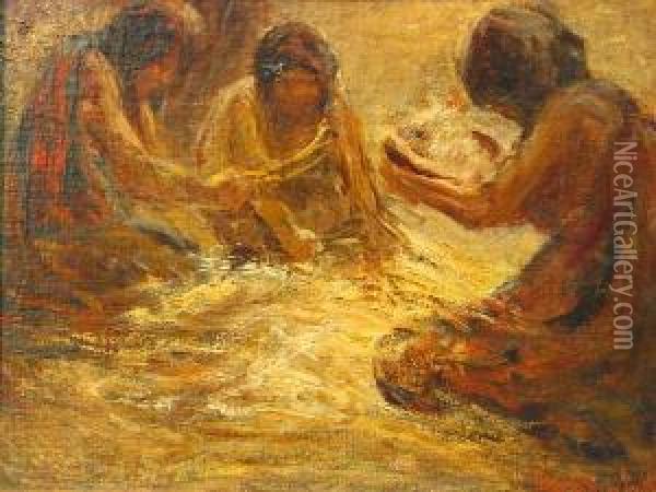 Hopi Women Threshing Wheat Oil Painting - Wilhelm Smith