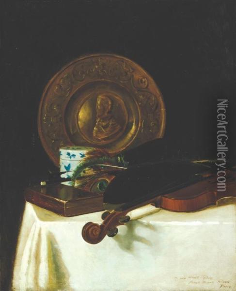 Still Life With Violin Oil Painting - Frank Russell Green