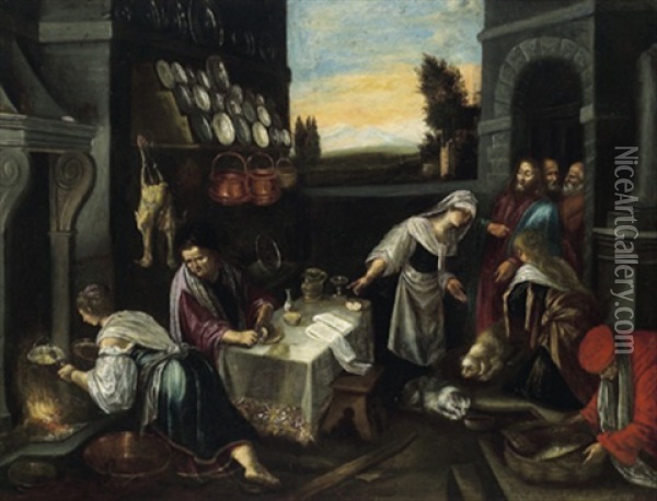 Christus Im Hause Von Maria Und Martha Oil Painting - Gerolamo da Ponte Bassano
