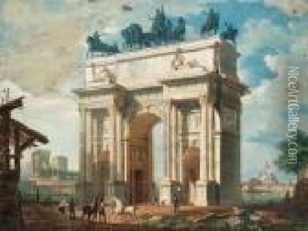 L'arco Di Napoleone A Milano Oil Painting - Giovanni Migliara