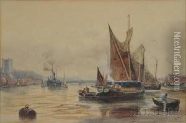 Barges...rochester Oil Painting - Robert Malcolm Lloyd