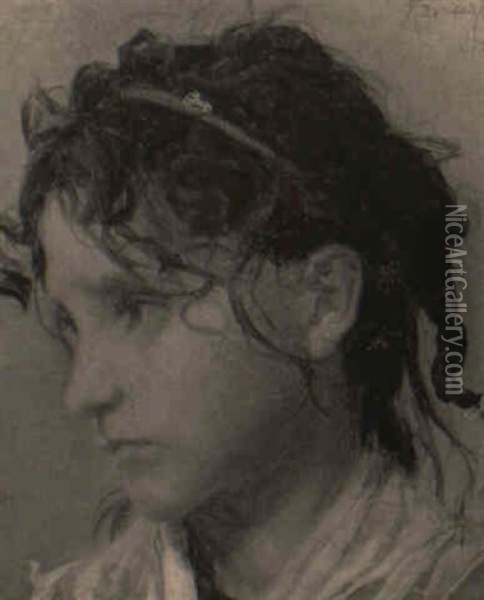 Portrait Of A Peasant Girl Oil Painting - Adriano Bonifazi
