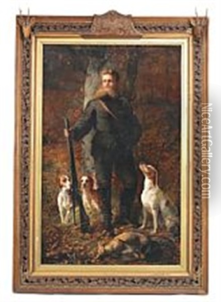 Emil Holstein Rathlou (1849-1919) Heir Of The Estate Rathlousdal. After The Hunt With His Dogs And Game Oil Painting - Elisabeth Anna Maria Jerichau-Baumann