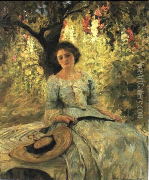 Olivia In The Garden Oil Painting - William Hatherell
