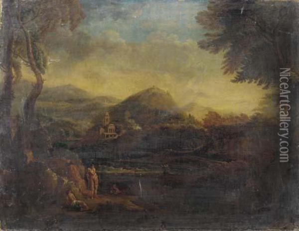Figures In An Arcadian Landscape Oil Painting - Coplestone Warre Bampfylde