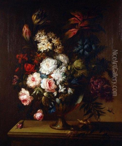 Still Life Of Flowers In A Vase Oil Painting - I.S.J. Le Riche