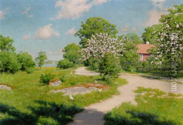 Sommarlandskap Oil Painting - Johan Fredrik Krouthen