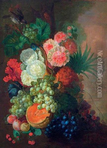 Martwa Natura Z Kwiatami I Owocami Oil Painting - Jan van Os