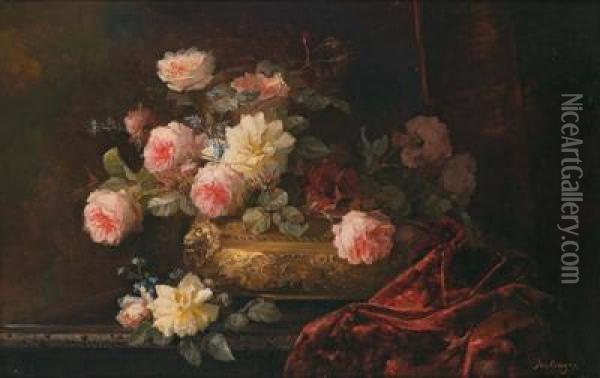 Natura Morta Con Rose E Nontiscordardime Oil Painting - Franz Xaver Birkinger
