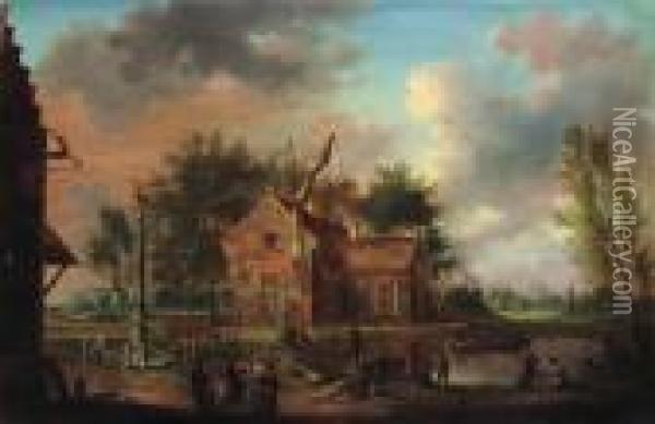 Hostelry To The Vaulting Deer By The St. Michael Well Oil Painting - Isaak Ouwater