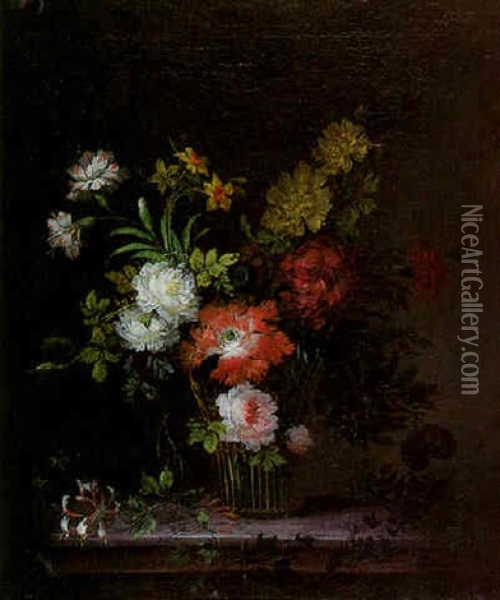 Corbeille De Fleurs Sur Un Entablement Oil Painting - Willem van Leen