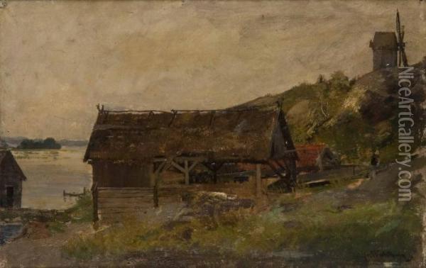 Landskap Med Sjobod Oil Painting - Alfred Wahlberg
