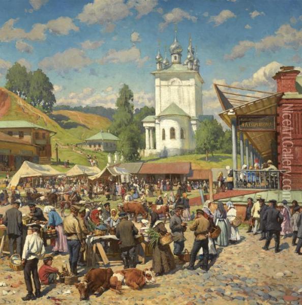 Market Day In Plyos Oil Painting - Alexandr Vladimirovich Makovsky