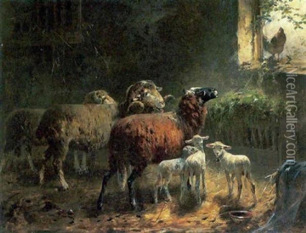 Schafe Im Stall Oil Painting - Otto Friedrich Gebler