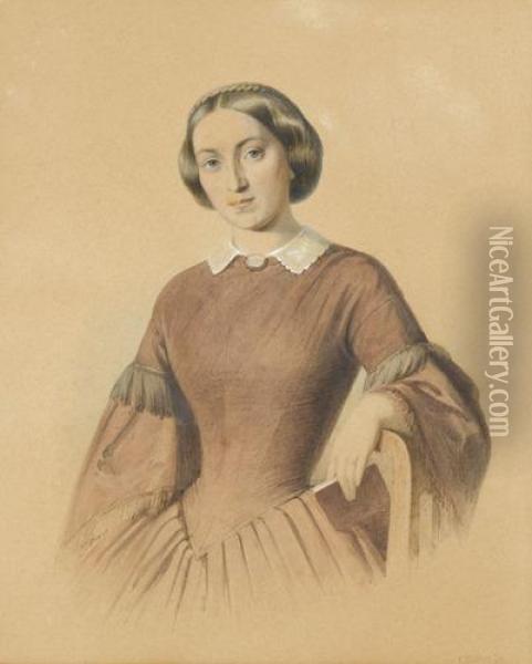 Portrat Einer Dame In Braunem Kleid Oil Painting - Johann Friedrich Dietler