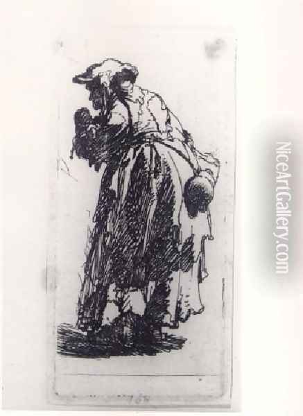 Old Beggar Woman With A Gourd 1630 Oil Painting - Rembrandt Van Rijn