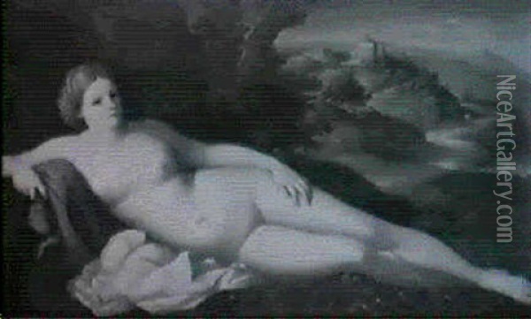 Ruhende Venus Vor Gebirgslandschaft Mit Einer Burg Oil Painting - Jean Jacques Henner