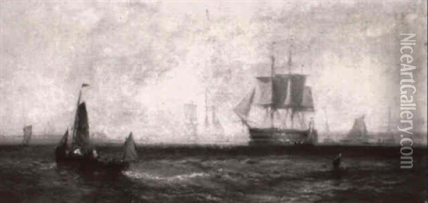 Shipping In The Solent Oil Painting - William Callcott Knell