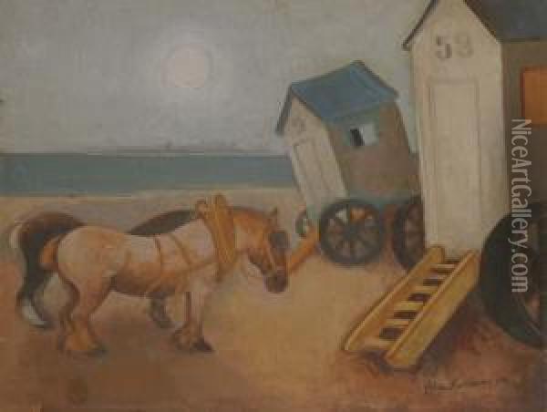 Horses By The Seashore Oil Painting - Felix Nussbaum