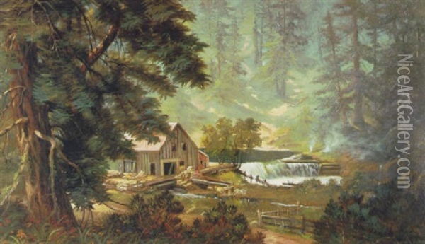 Mill In Shasta (where Union Pacific Ties Were Milled) Oil Painting - Edwin Deakin