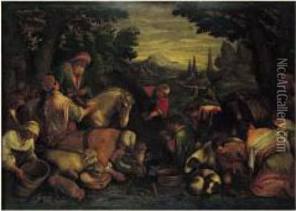 Les Israelites Recevant L'eau Miraculeuse Oil Painting - Jacopo Bassano (Jacopo da Ponte)