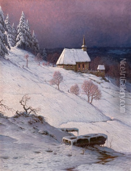 Kapelle Im Schnee Oil Painting - Karl Hauptmann