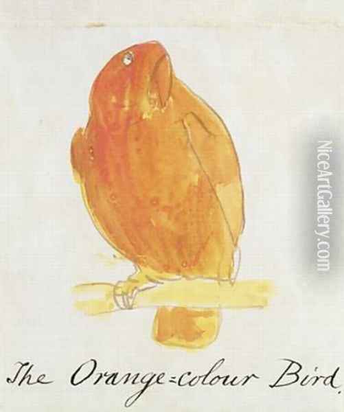 The Orange Colour Bird Oil Painting - Edward Lear