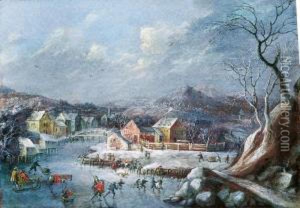 Winterlandschaft Mit Eislaufern Oil Painting - Robert Griffier