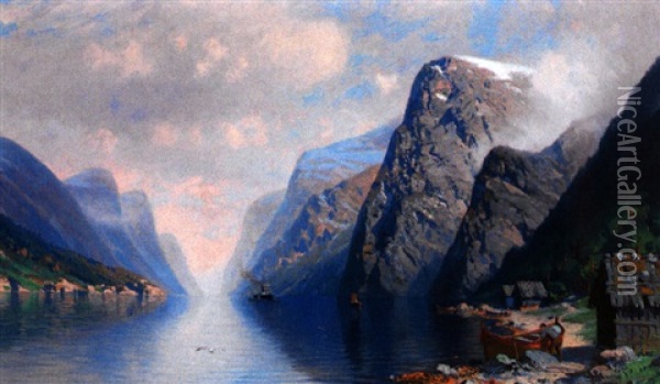 Fjordlandschaft An Einem Sonnigen Sommertag Oil Painting - Johannes Harders