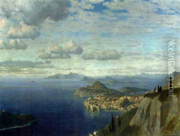 Panoramablick Auf Ragusa Oil Painting - Michael Zeno Diemer