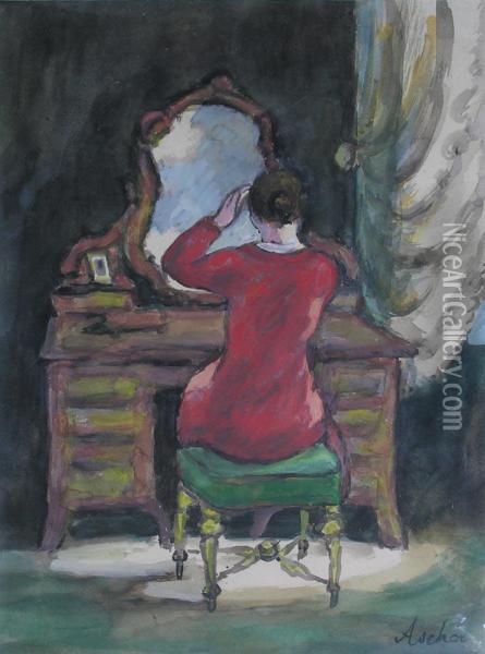 Jeune Femme Au Miroir Oil Painting - Georges Ascher