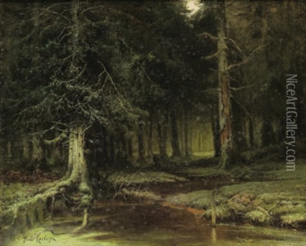A Look Into The Forest At Dawn Oil Painting - Yuliy Yulevich (Julius) Klever