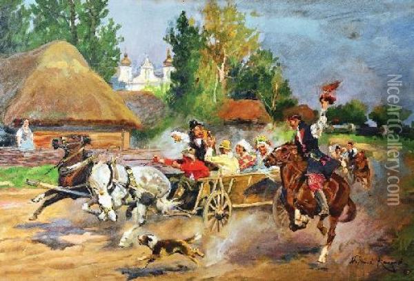 Wesele Krakowskie Oil Painting - Wojciech Von Kossak