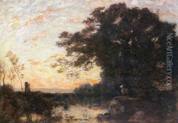 A Forest Sunset Oil Painting - Francois Maury