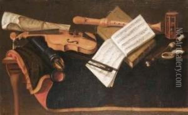 Natura Morta Con Strumenti Musicali Oil Painting - Bartolomeo Bettera
