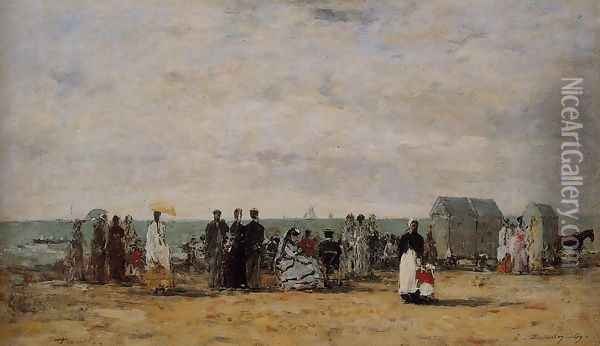 The Beach at Trouville V Oil Painting - Eugene Boudin