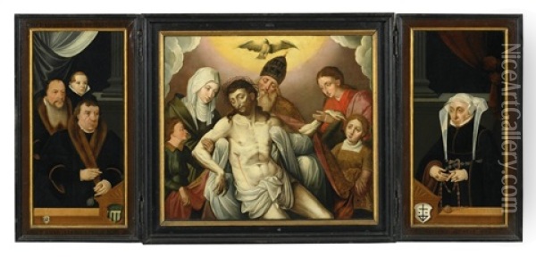 Triptychon Mit Stifterportrats Oil Painting - Bartholomaeus (Barthel) Bruyn the Younger