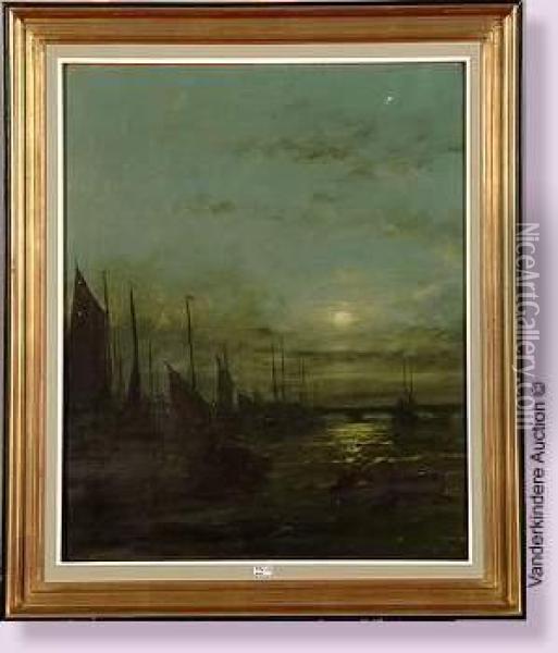 Thames At London. Moonlight Oil Painting - William Lionel Wyllie