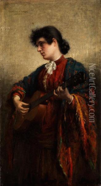 Junge Gitarrenspielerin Oil Painting - Enrico Crespi