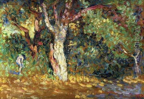 Study for 'In the Woods with Female Nude' Oil Painting - Henri Edmond Cross